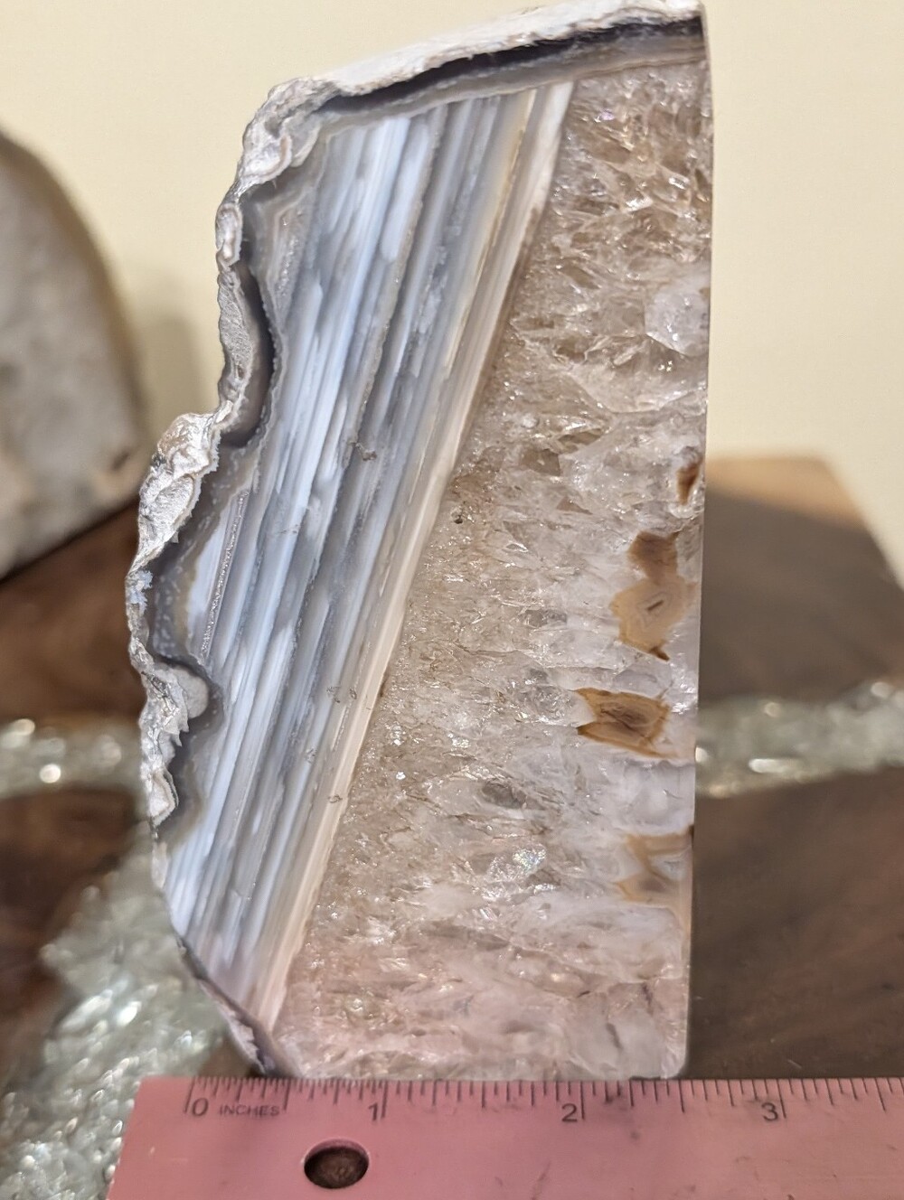 Agate Geode Polished Sections 3pc Set in Natural Shades of Greys & Golds - Picture 10 of 13